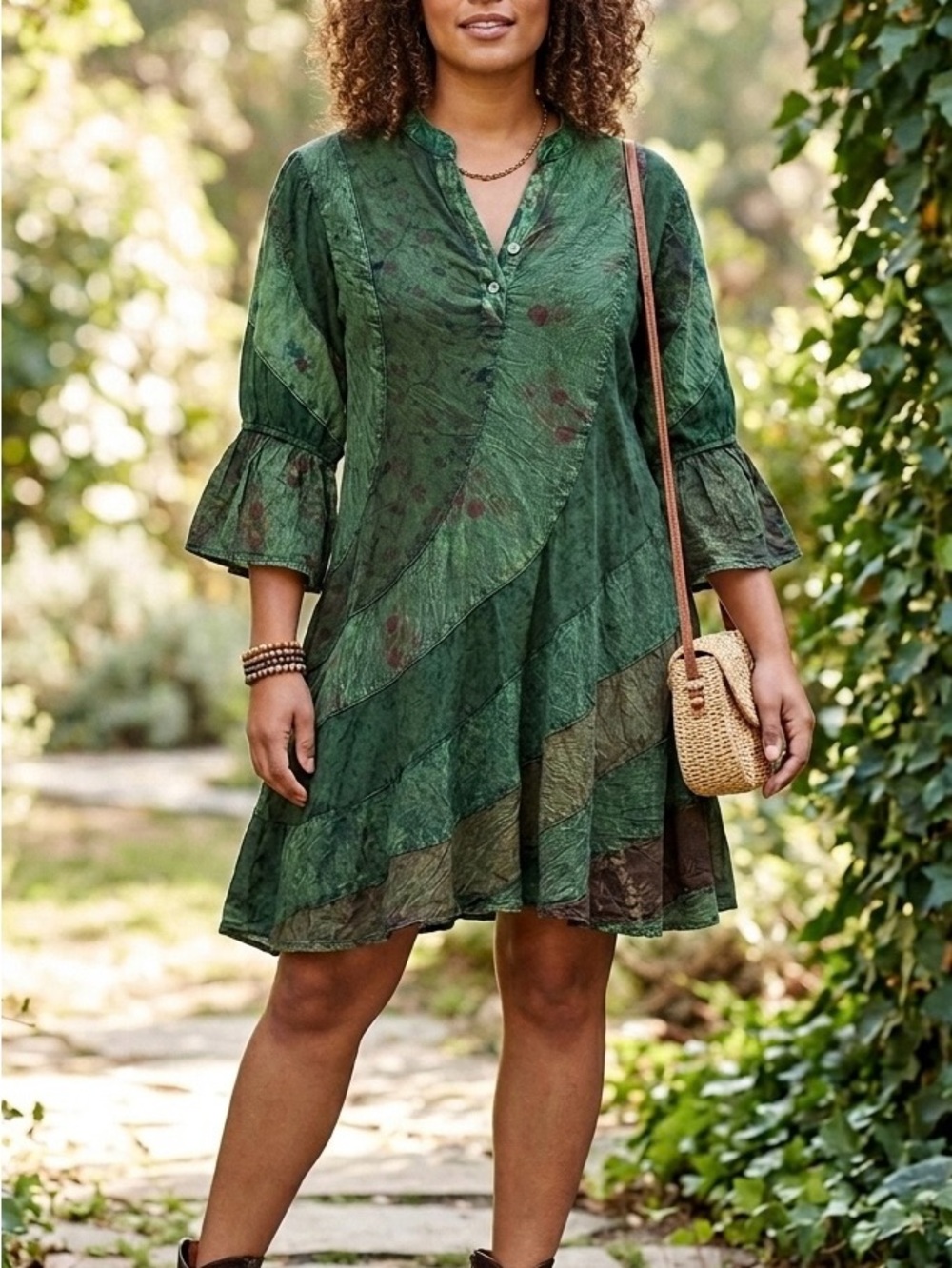 Young Threads NWT Green Patchwork Mini Dress - Size M